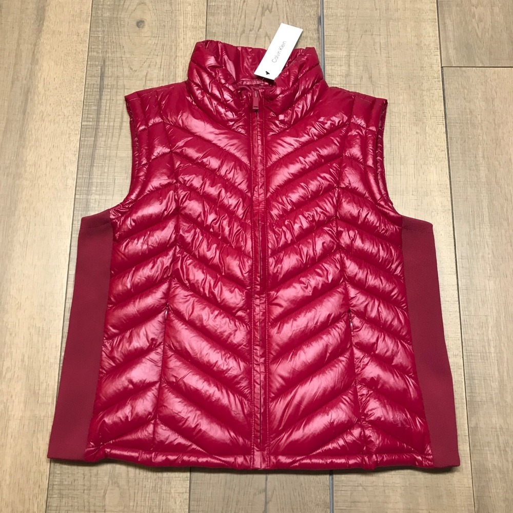 Calvin Klein Vest Womens Size L Red Full Zip Puffer‎ Performance Quilted NEW